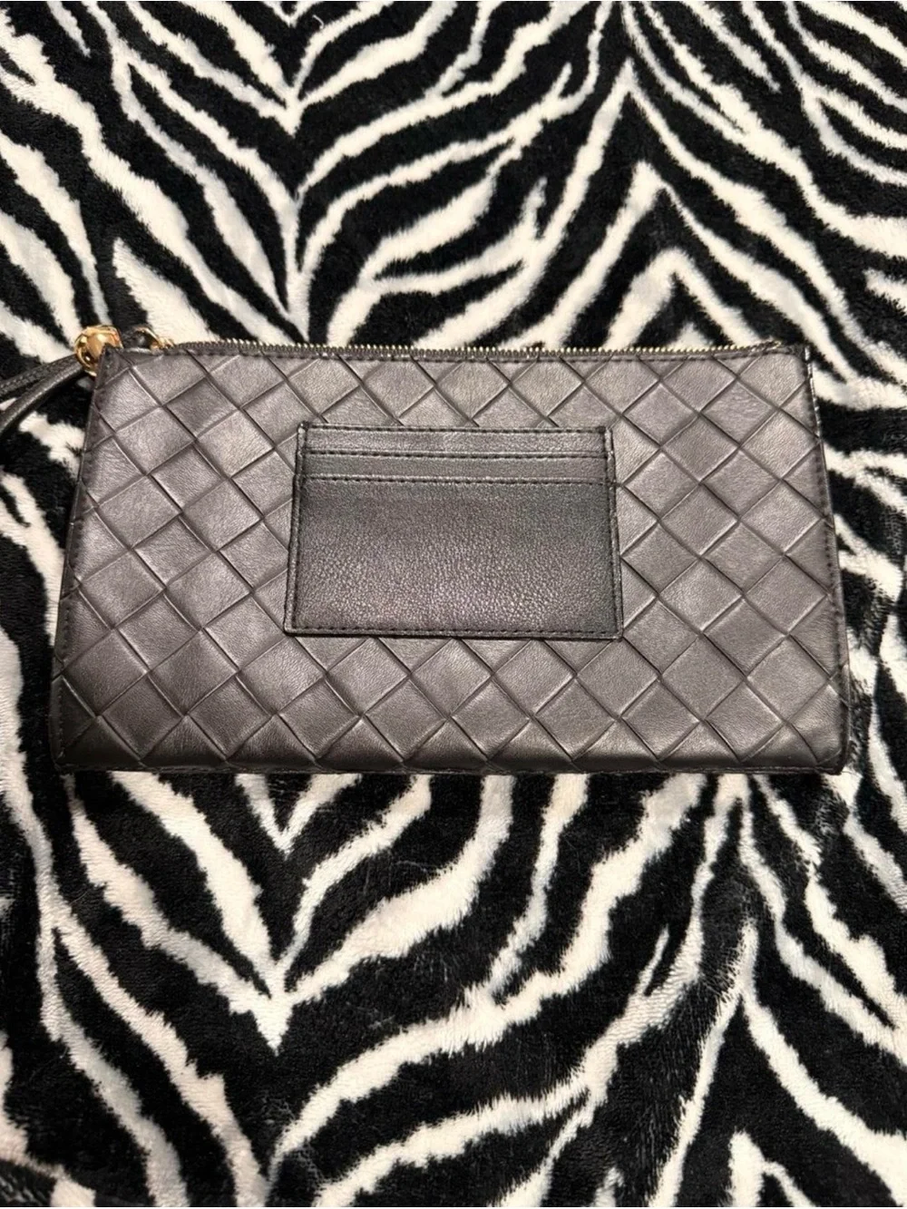 Victoria's Secret Black Woven Leather Wristlet Clutch